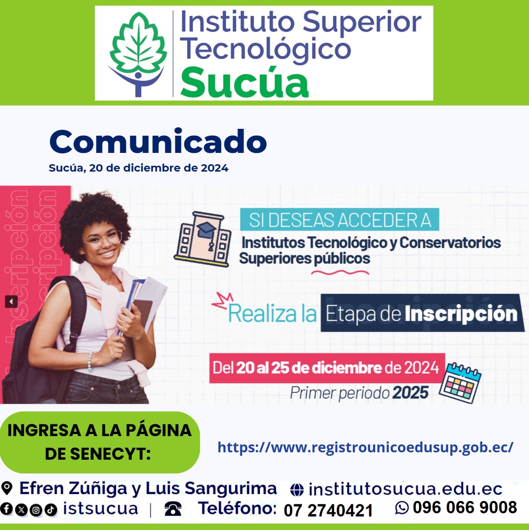 istsucua's tweet photo. El Instituto Superior Tecnológico Sucúa, recuerda a las personas que están siguiendo el proceso de acceso a la educación superior, ESTA HABILITADA LA FASE DE INSCRIPCIÓN, ingresa al enlace: https://t.co/I3MroU9quz y continua con el proceso. https://t.co/iPNuYuNIPI