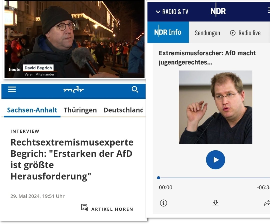 OERRBlog's tweet photo. Der von ZDF heute interviewte Teilnehmer der "Demo gegen Rechts" in #Magdeburg ist MDR Rechtsextremismusexperte und NDR Extremismusforscher. #ReformOerr #OerrBlog https://t.co/LCI71Tiayo