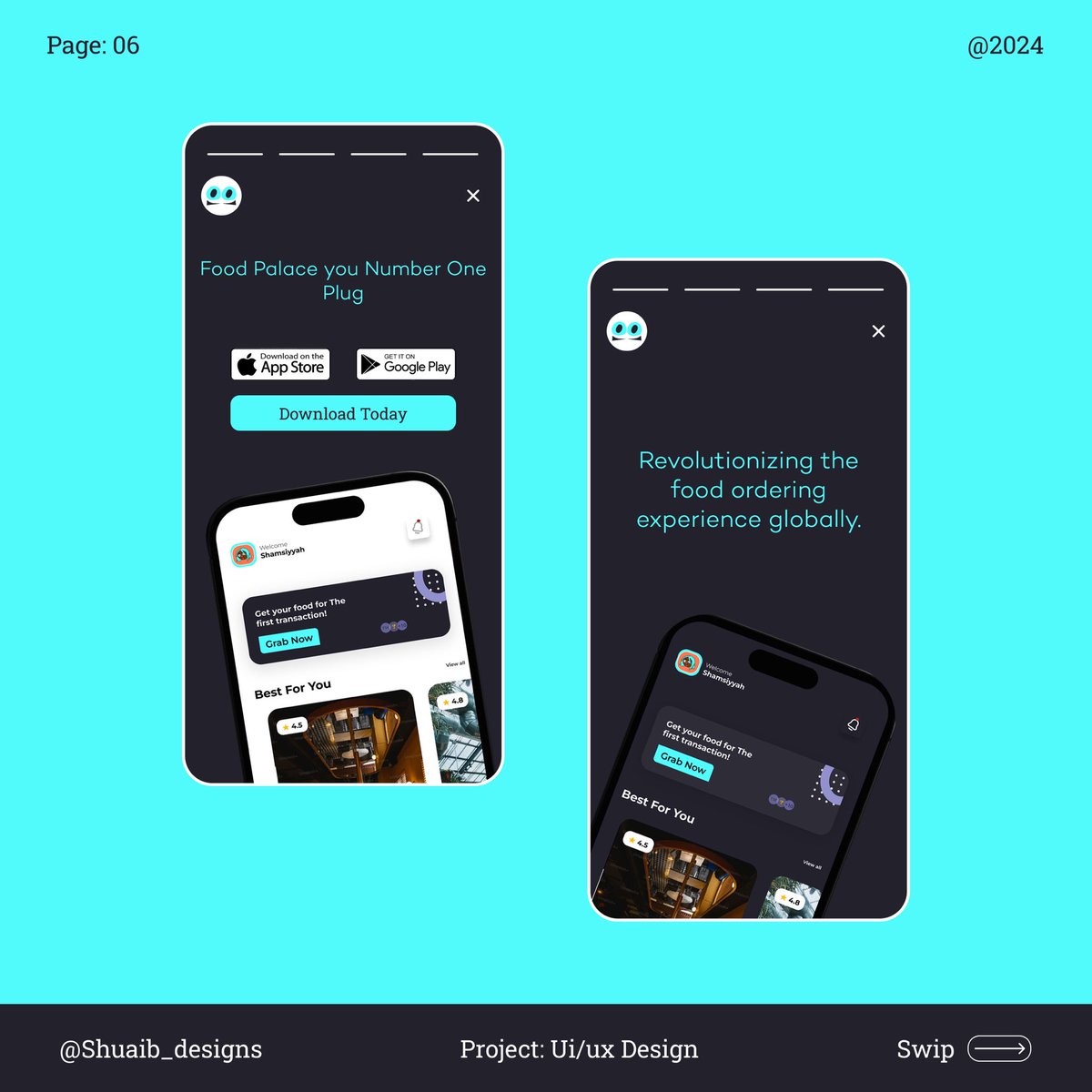 Mr_kherlie's tweet photo. What do you think about Food Palace? Let me know in the comments! 🎉
Stay tuned for Day 2 tomorrow—another exciting project from my 2024 journey awaits. 🚀
#2024Countdown #Day1 #UIUXDesign #FoodDelivery #ProductDesign #CreativeBreakthrough https://t.co/MaN16ZT7SM