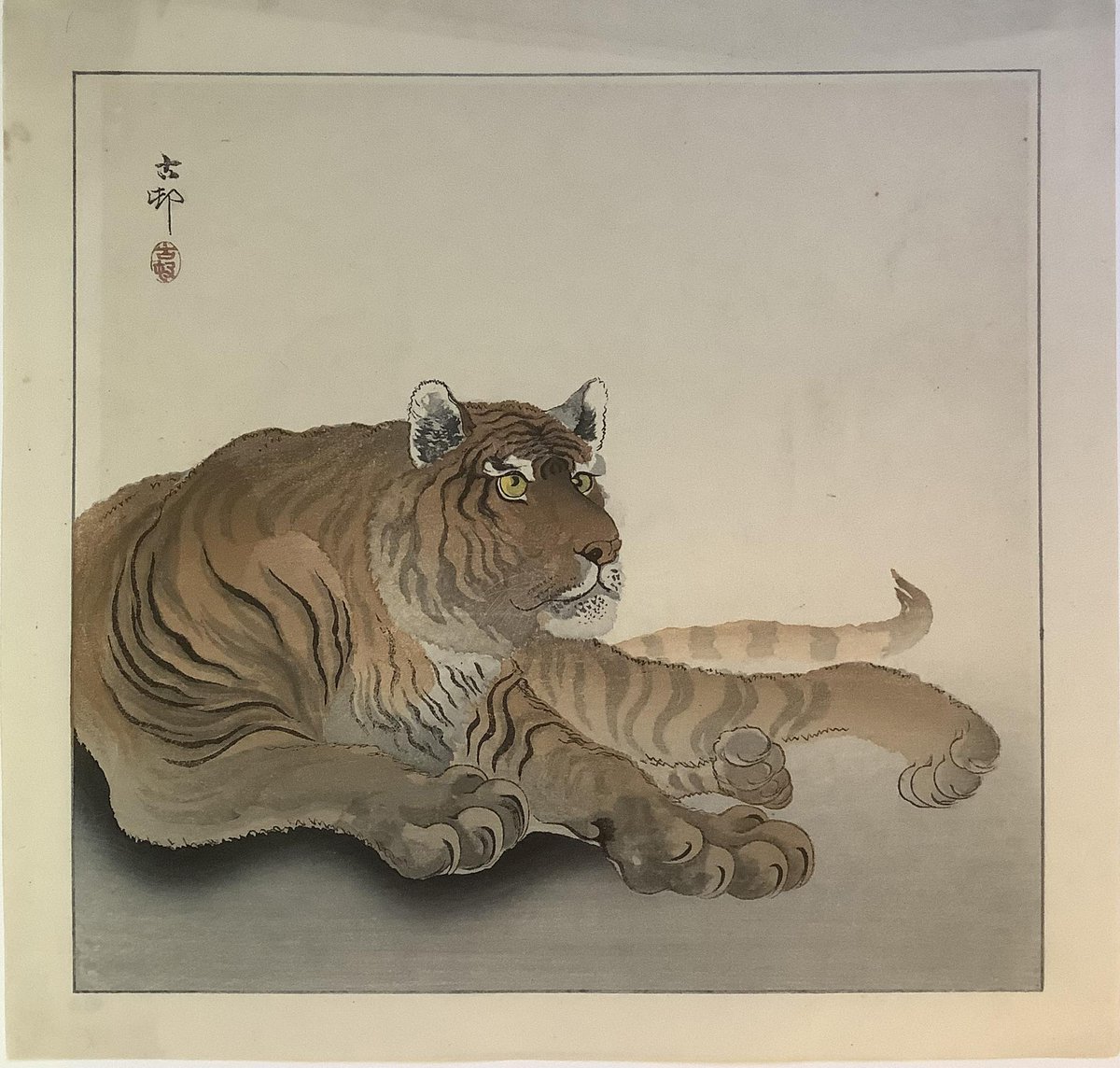 Reclining Tiger, by Ohara Koson, ca. 1900