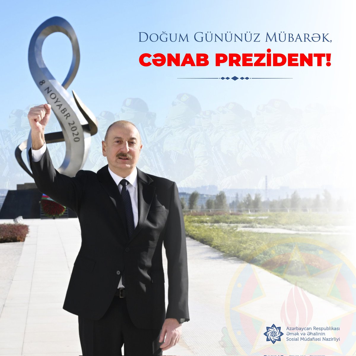 sosial_gov_az's tweet photo. Prezident, Müzəffər Ali Baş Komandan cənab İlham Əliyevi doğum günü münasibətilə ürəkdən təbrik edir, möhkəm cansağlığı və uzun ömür, ölkəmizin inkişafı və xalqımızın firavanlığı naminə fəaliyyətində yeni-yeni uğurlar arzulayırıq!

Cənab Prezident, qalib, məğrur və abad Azərbaycanımız üçün Sizə təşəkkür edirik! 🇦🇿 🇦🇿 🇦🇿
