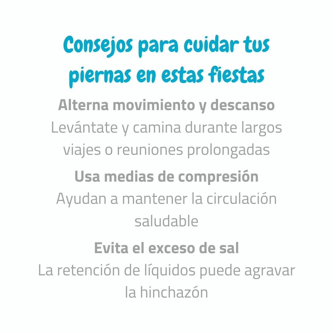 Varicentro's tweet photo. Cenas, viajes, largos periodos sentados... ¡Pon atención extra a tus piernas! Alterna movimiento y descanso para evitar molestias. 🎄🚶‍♀️
#CuidaTusPiernas #SaludVenosa https://t.co/ZOtNIkb4Vx