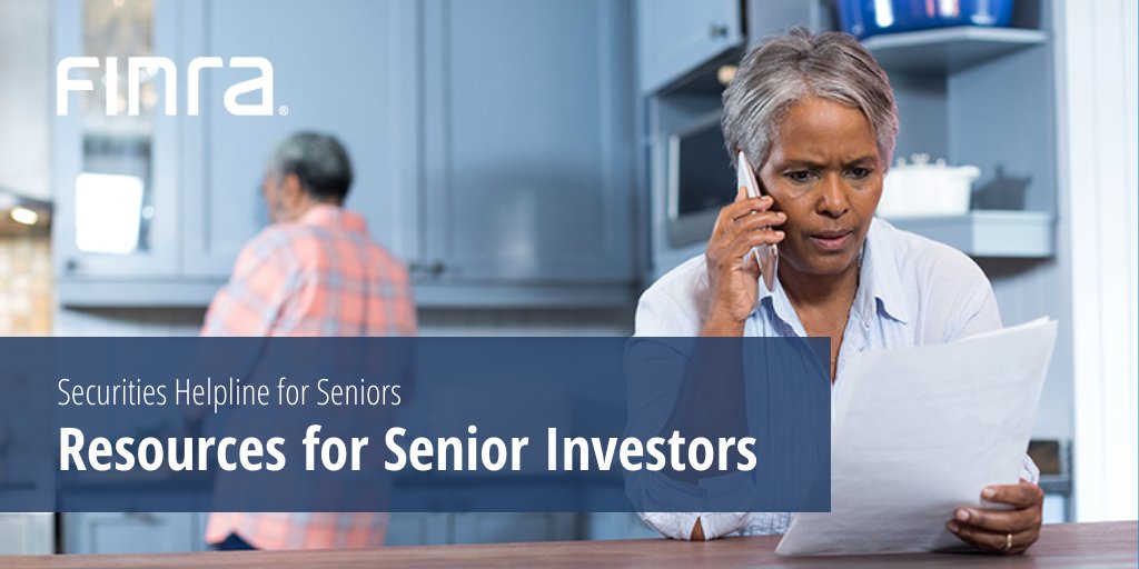 There is no higher priority for us than protecting senior investors from financial exploitation. We offer 3️⃣ helpful resources that seniors can use:

1️⃣  Securities Helpline for Seniors ☎️ 844-57-HELPS
2️⃣  BrokerCheck.FINRA.org
3️⃣  Learn more ▶️ bit.ly/34zVpO9