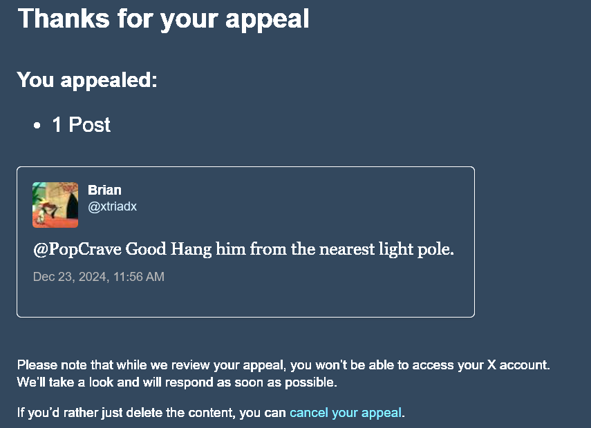 zz_fog's tweet photo. NO I will not accept another stupid claim of violence over some mundane post.

If I remove the post I am supposed to spend 7 days over it..No. You want the post gone remove it but I will not accept any form of punishment for it.

@X @Support @elonmusk https://t.co/2cItJQ9jy6