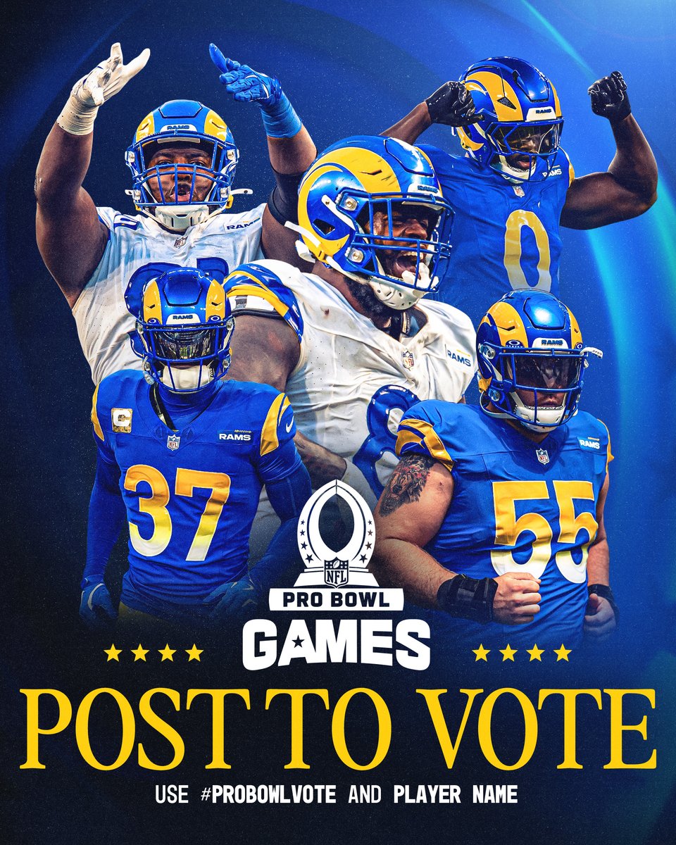 Los Angeles Rams (@ramsnfl) on Twitter photo Votes count as DOUBLE! 🔁 Repost to #ProBowlVote the defense!
Braden Fiske
Michael Hoecht
<a href="/TurnerKobie/">Kobie Turner</a>
<a href="/JaredVerse1/">Jared Verse</a>
<a href="/byron_97/">B.Y.</a>
<a href="/quentin_lake/">Quentin Lake</a>
<a href="/C_JJ_Rozeboom/">Christian Rozeboom</a>
<a href="/omarspeights/">Omar Speights</a>
<a href="/KCurl_2/">Kam Curl</a>
<a href="/One4_era/">Cobie Durant</a>
<a href="/bobbyiii5/">Bobby Brown III🧸</a> Votes count as DOUBLE! 🔁 Repost to #ProBowlVote the defense!
Braden Fiske
Michael Hoecht
<a href="/TurnerKobie/">Kobie Turner</a>
<a href="/JaredVerse1/">Jared Verse</a>
<a href="/byron_97/">B.Y.</a>
<a href="/quentin_lake/">Quentin Lake</a>
<a href="/C_JJ_Rozeboom/">Christian Rozeboom</a>
<a href="/omarspeights/">Omar Speights</a>
<a href="/KCurl_2/">Kam Curl</a>
<a href="/One4_era/">Cobie Durant</a>
<a href="/bobbyiii5/">Bobby Brown III🧸</a>