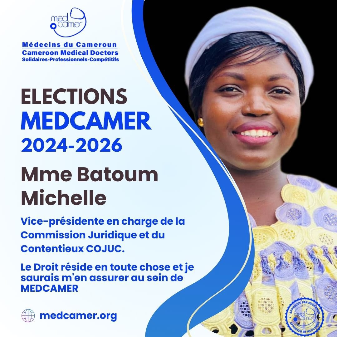 Mme Batoum se présente pour renforcer les droits et la justice au sein de Medcamer. Le droit est au cœur de tout !

📅 Élections Medcamer : 27 décembre 2024

🔗 Rejoignez-nous pour défendre les droits et la justice !

#MedcamerElections 
#Droit