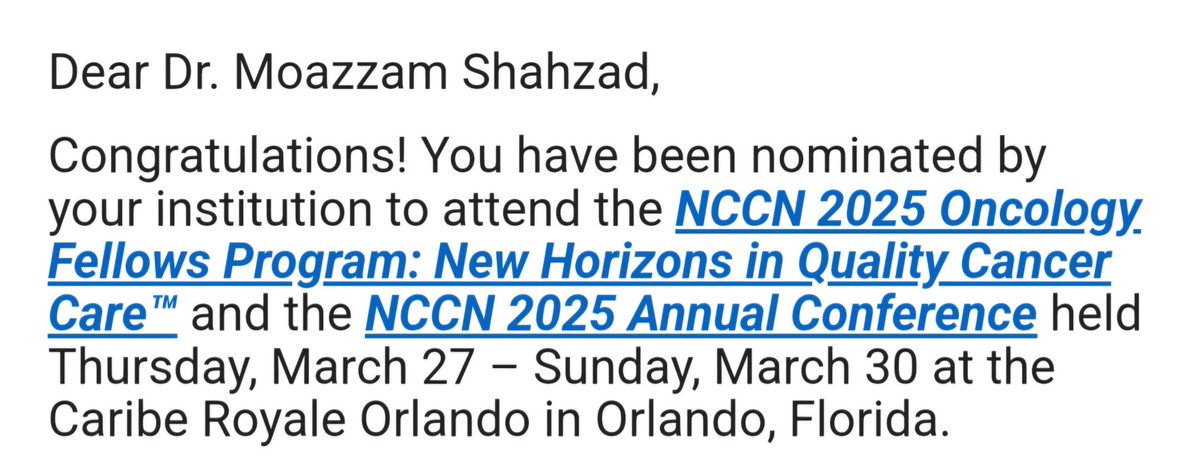 Moazzam Shahzad, MD (@mshahzadmd) on Twitter photo I am excited on being nominated and selected for <a href="/NCCN/">National Comprehensive Cancer Network (NCCN)</a> 2025 Oncology Fellows Program: New Horizons in Quality Cancer Care™ and <a href="/NCCN/">National Comprehensive Cancer Network (NCCN)</a> 2025 Annual Conference. <a href="/MoffittNews/">Moffitt Cancer Center</a> #bestfellowshipprogram #orlandofl #NewYear I am excited on being nominated and selected for <a href="/NCCN/">National Comprehensive Cancer Network (NCCN)</a> 2025 Oncology Fellows Program: New Horizons in Quality Cancer Care™ and <a href="/NCCN/">National Comprehensive Cancer Network (NCCN)</a> 2025 Annual Conference. <a href="/MoffittNews/">Moffitt Cancer Center</a> #bestfellowshipprogram #orlandofl #NewYear