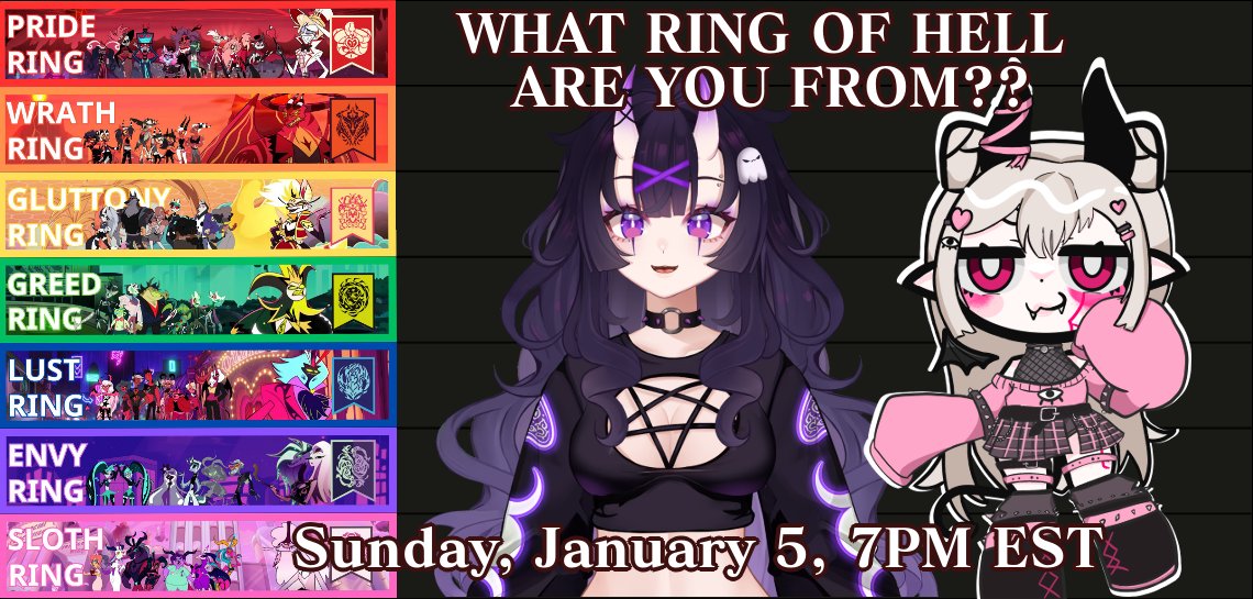 spectrademonica's tweet photo. HEY VTUBERS!!
Do you want to see what ring of hell you'd be from?? This is heavily Helluva Boss-inspired, so if you're interested in being on the tier list please drop your PNG below!! ⬇️⬇️
Me and @chuuketsuki  will be ranking all of you! Deadline is January 4th. Happy holidays🎄 https://t.co/8rOqqDu7QQ