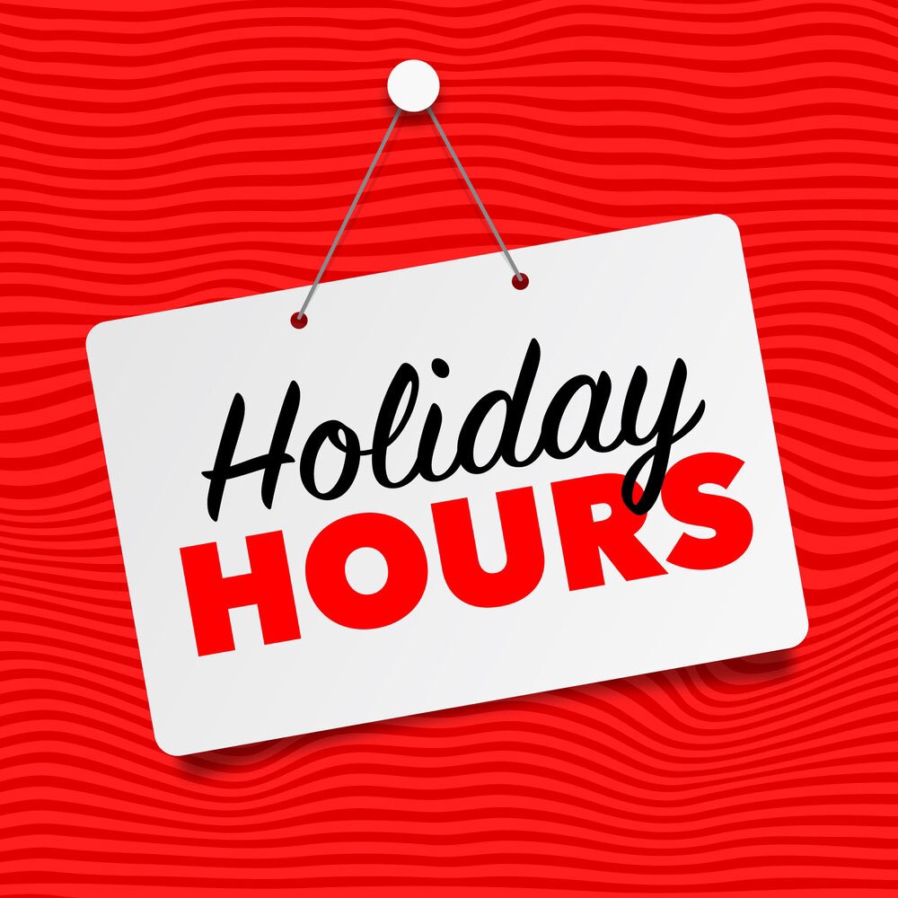 Our holiday hours are as follows, Christmas Eve 10-3 and closed for Christmas Day.
We will then be open Thursday 10-6 and have regular hours.