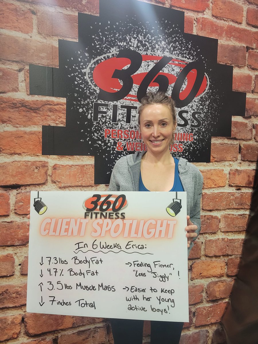 360FitnessRD's tweet photo. 🔥 Erica's determination in the #6WeekChallenge at #360Fitness is inspiring! 

✅ Gained 4lbs water, 3.5lbs muscle 
✅ Lost 7.3lbs body fat, 4.7% body fat, 7 inches 

Now, she's more toned and keeping up with her boys is a breeze!

Congrats Erica! 

➡️ https://t.co/S0XvFwHKLr https://t.co/K6RL2TQryH