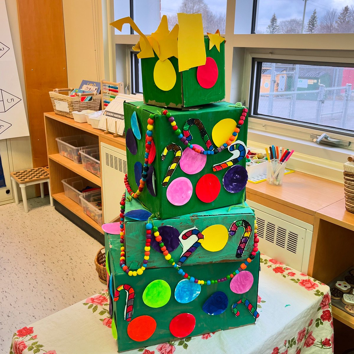 Our class created the most beautiful Christmas tree out of cardboard boxes and decorated it with ornaments, stars and beaded garland. 🎄

<a href="/LordStrath_LDSB/">Lord Strathcona PS</a>