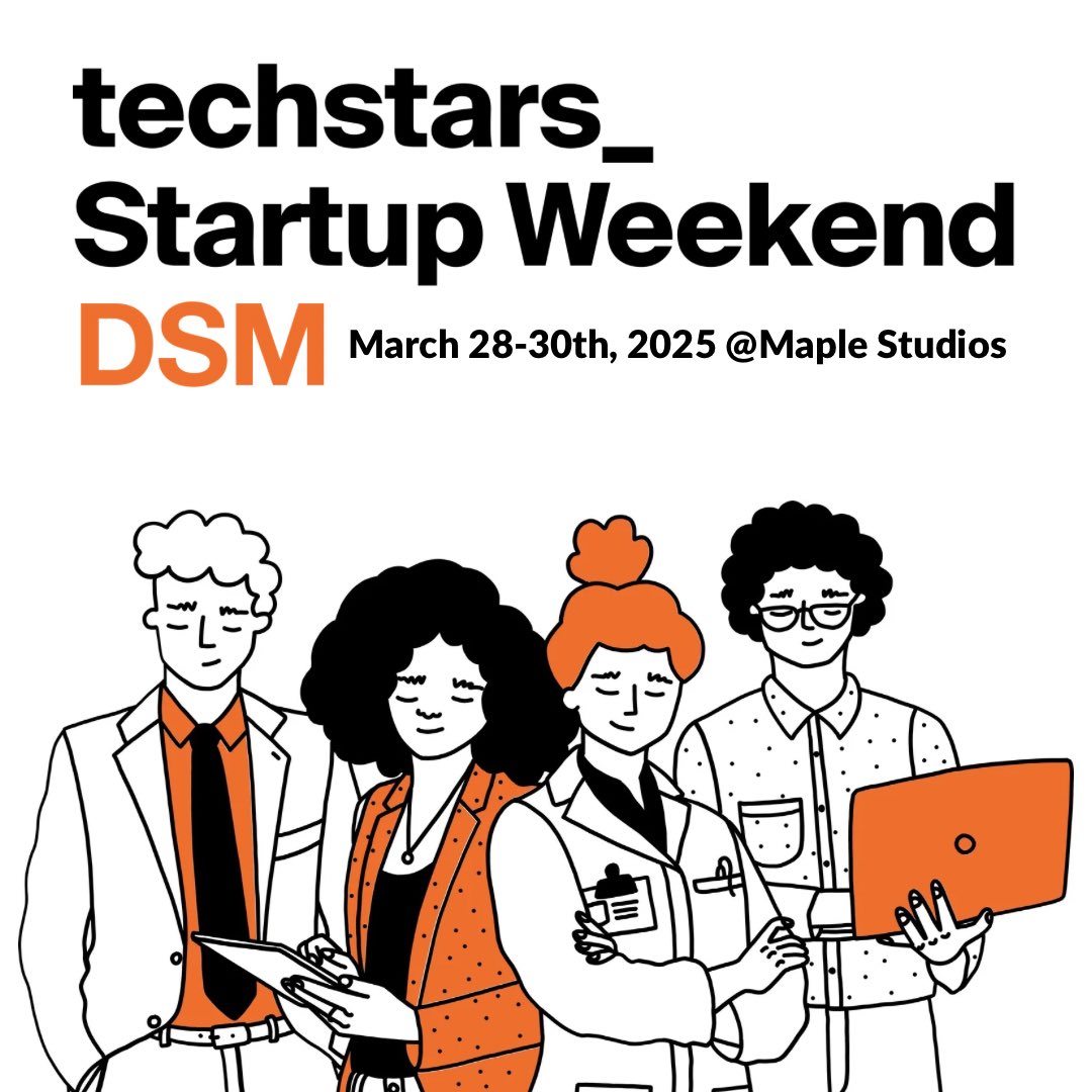 SWDesMoines's tweet image. 💡Mark your calendars for Techstars Startup Weekend 2025 from March 28th to 30th at Maple Studios in West Des Moines, Iowa. We hope to see everyone with fresh ideas this spring to ensure the warmest outcome! 

Register using the link in the bio.

Stay tuned for more updates.