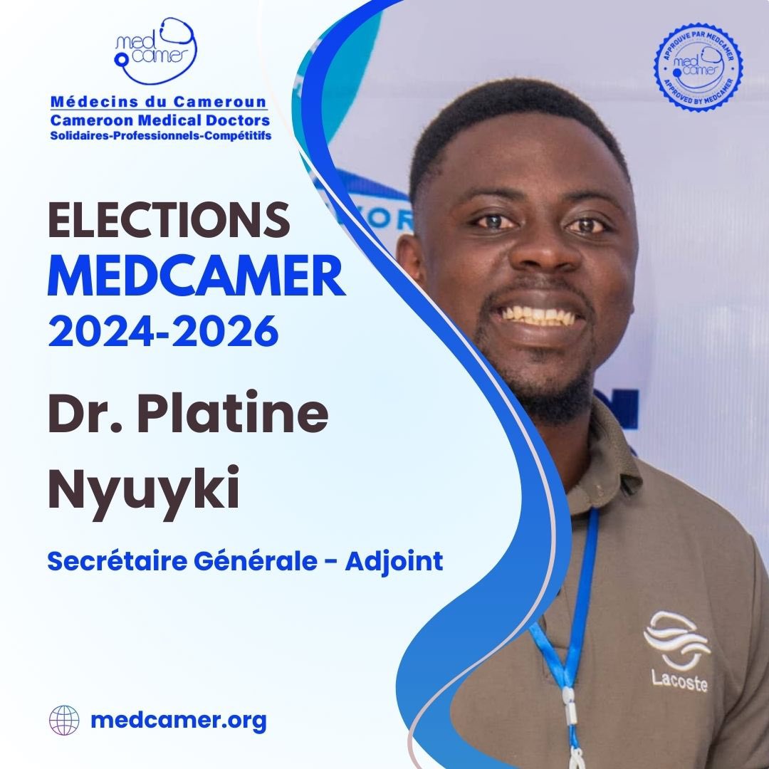 Dr. Platine Nyuyki se présente pour appuyer la coordination et renforcer les actions de Medcamer.

📅 Élections Medcamer : 27 décembre 2024

🔗 Ensemble pour un secrétariat plus fort !

#MedcamerElections #GestionEfficace #Coordination