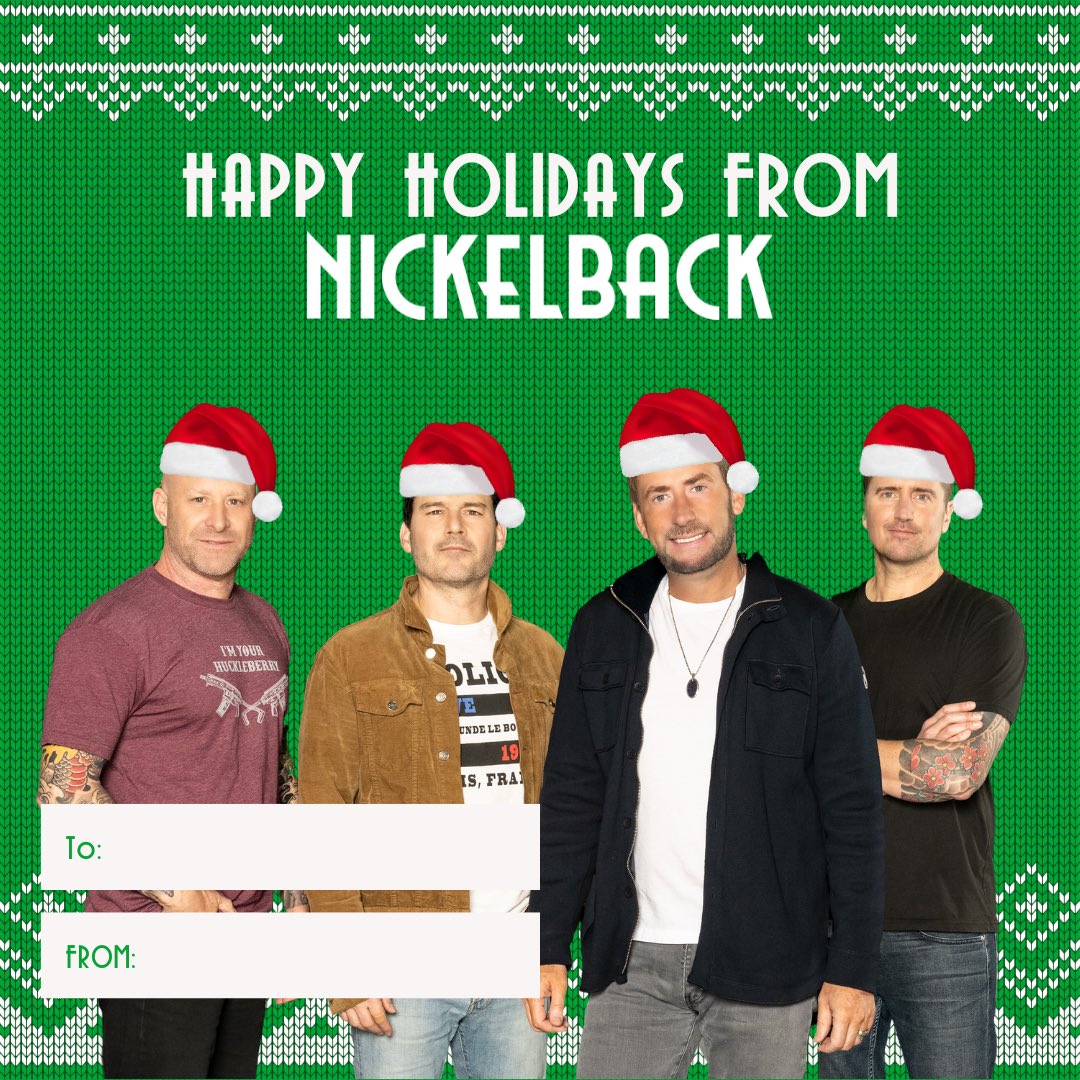 Another year, another Nickelback holiday greeting card you can send to your friends and family. Text ❄️ to +1 (310) 706-2016 to get yours!