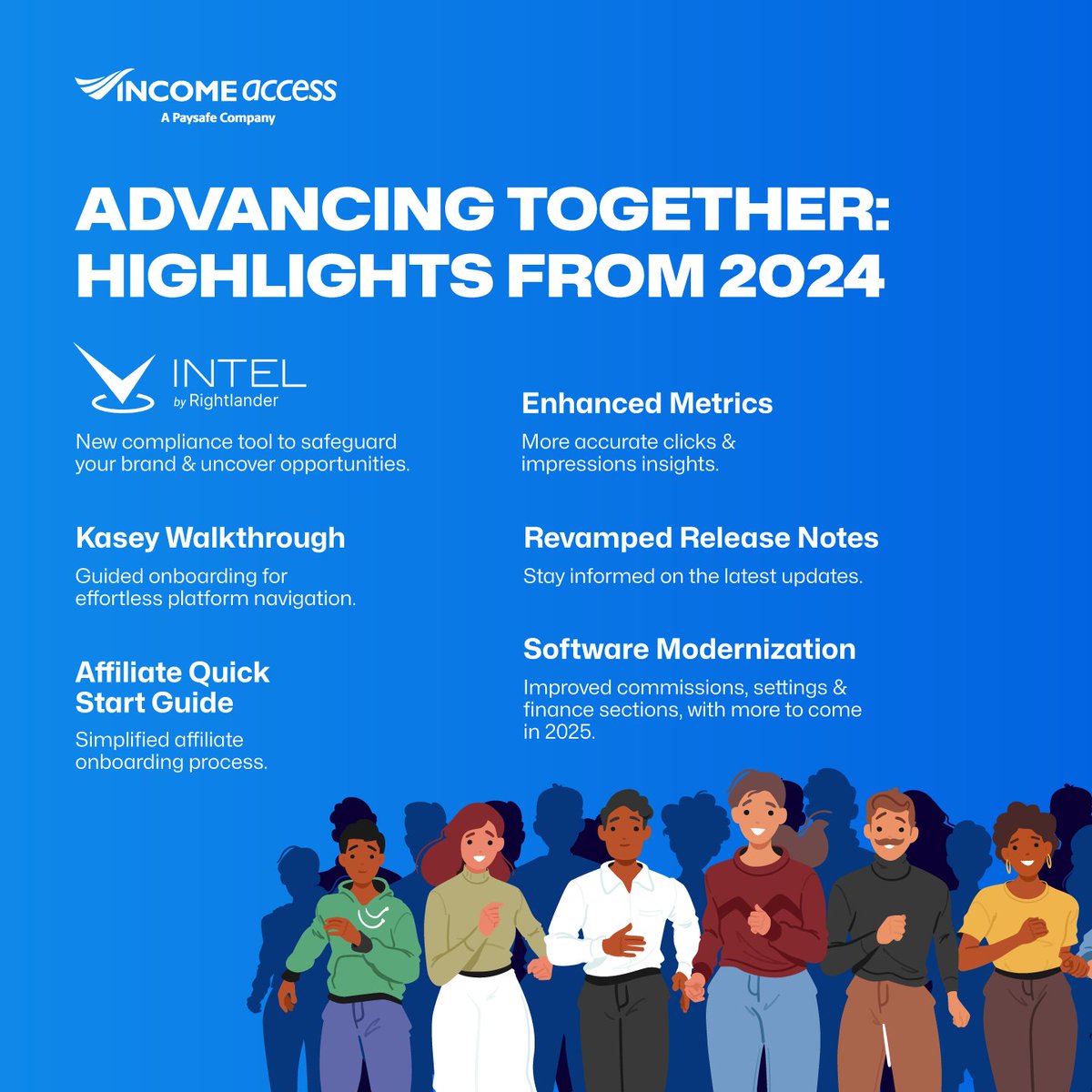 🌟 2024 Highlights 🌟

✅ Intel by Rightlander: Safeguard your brand.
✅ Kasey Walkthrough: Simple onboarding.
✅ Quick Start Guide: Affiliate onboarding made easy.
✅ Enhanced metrics: Better insights.
✅ Revamped release notes: Stay informed.

#YearInReview #IncomeAccess