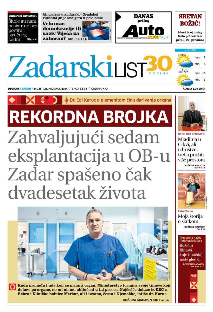 Sutra u Zadarskom listu čitajte...