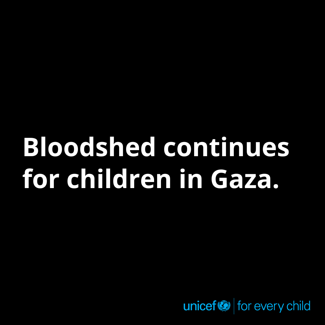 At least a dozen more children in Gaza have been reportedly killed in recent airstrikes, including on so-called “safe zones”, schools-turned-shelters, and hospitals attacked.

This suffering needs to end. Every delay in action will cost more lives of children.

Ceasefire NOW.