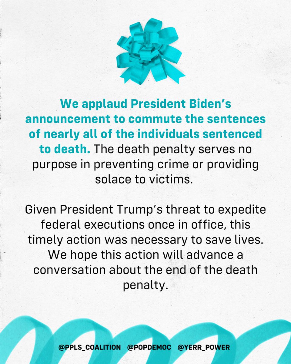 yerr_power's tweet photo. .@POTUS: Your time in the Oval Office is coming to a close; now is the time to put a final stamp on your legacy and free them all.

👉 8,500 signatures for 8,500 lives—add yours today: https://t.co/IcFGelHXPC

#8500For8500 #CommunityPower #JusticeForAll https://t.co/zK091Uq9J6