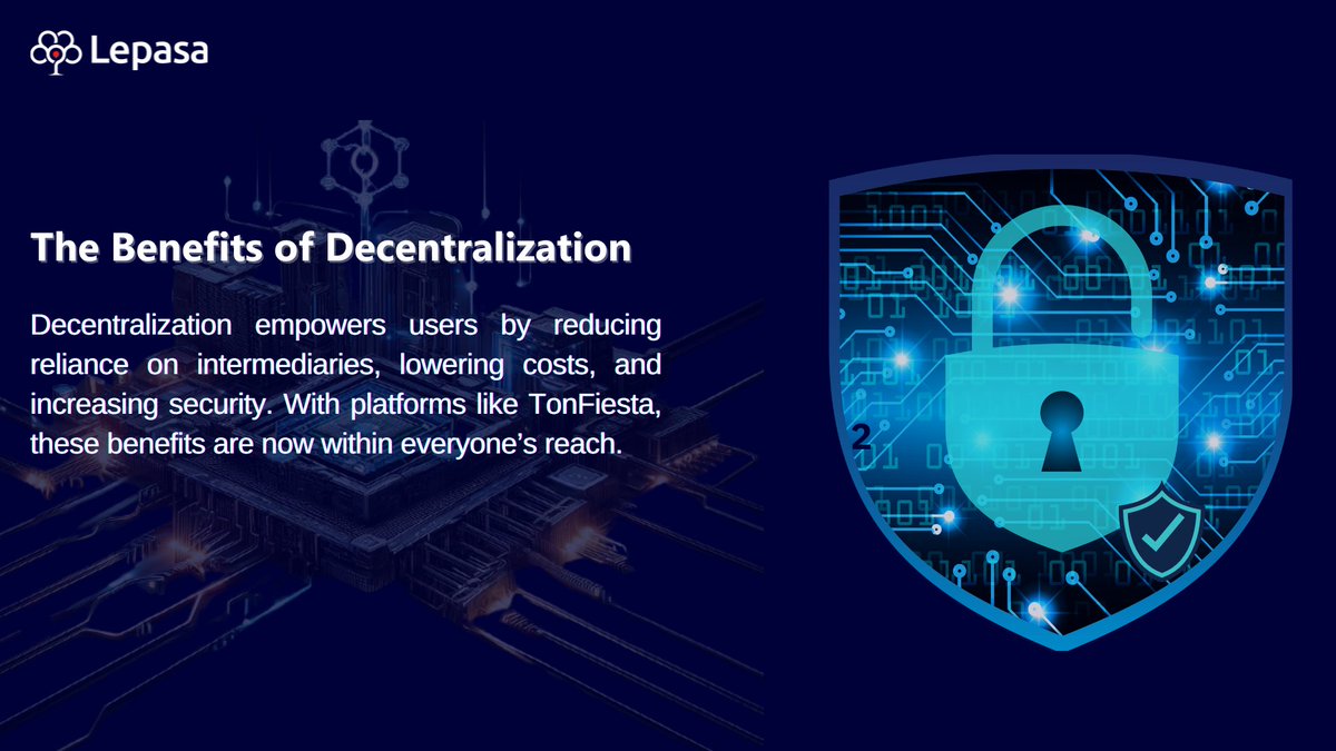 sayyed_ashhab's tweet photo. Decentralization removes intermediaries, cutting costs and enhancing security. With platforms like TonFiesta, these benefits are now accessible to everyone, creating a transparent and secure financial future. 💡💰
 #Lepass #Decentralization #TonFiesta  #BlockchainInnovation https://t.co/YZ5wvRKtZZ