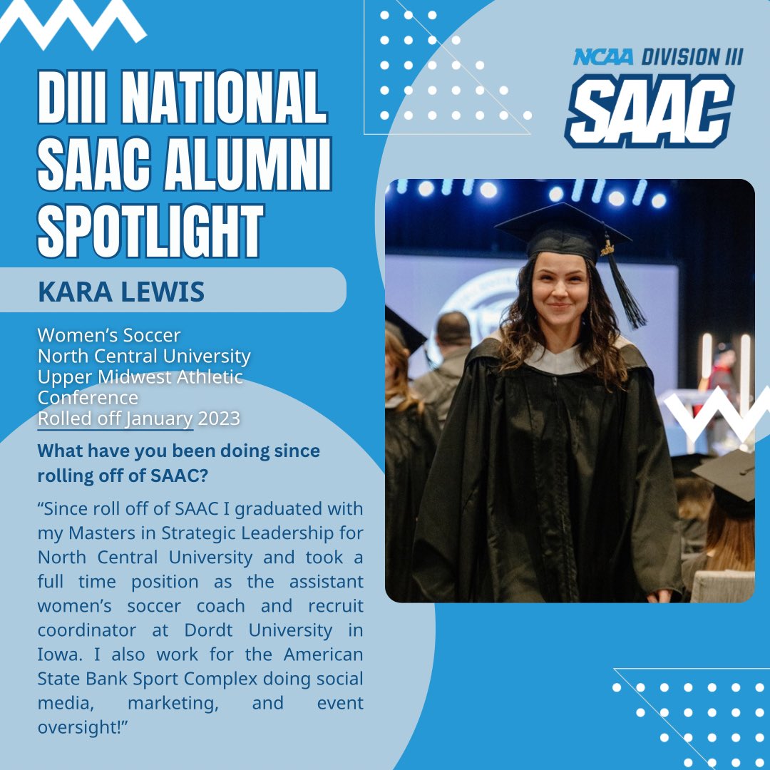 What has our DIII SAAC alumni been doing since rolling off? Find out with our alumni spotlight! Kara Lewis is in the spotlight!

#diiisaac #nationalsaac #ncaa