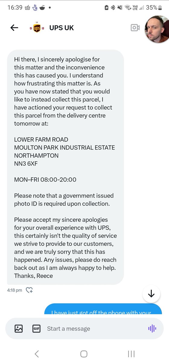 Okay, <a href="/UPS_UK/">UPS UK</a>. I have finally got you to agree in writing that I can collect my package from your Northampton depot tomorrow. 

So why have you, after not moving it for a week, shipped it to Derby? 

This is starting to feel deliberate.
