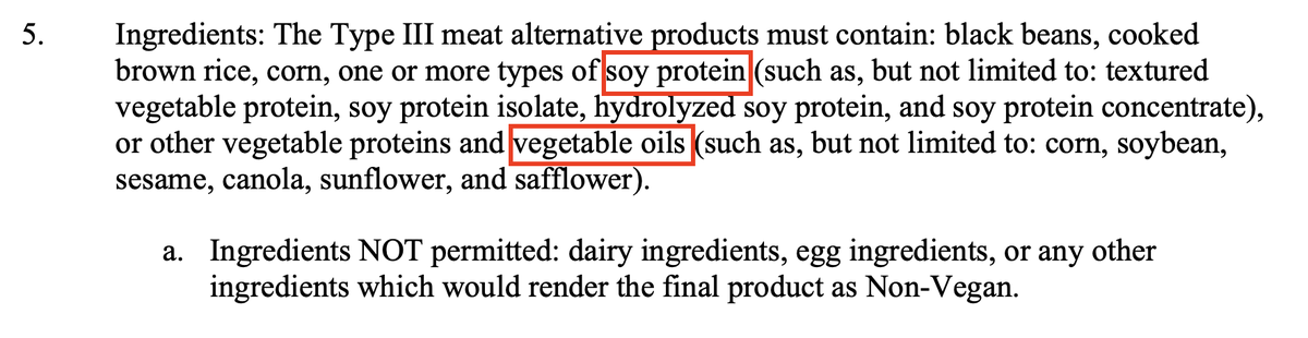 calleymeans's tweet photo. The Biden Administration just issued guidance that in order to qualify for school lunches, a Veggie Burger must contain: 

(1) Soy Protein

(2) Vegetable Oils (such as soybean, canola, or sunflower). 

This is after significant lobbying from Impossible Foods and soy farmers. https://t.co/xFCwhmjaQe