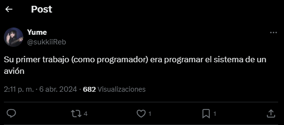 jjcobsmith's tweet photo. AGREGO ACÁ TAMBIÉN QUE EN EL MISMO STREAM DIJO QUE SU PRIMER TRABAJO COMO PROGRAMADOR FUE PROGRAMAR EL SISTEMA DE UN AVIÓN no me alcanzan las mayúsculas !!! https://t.co/qiJfds4LNb