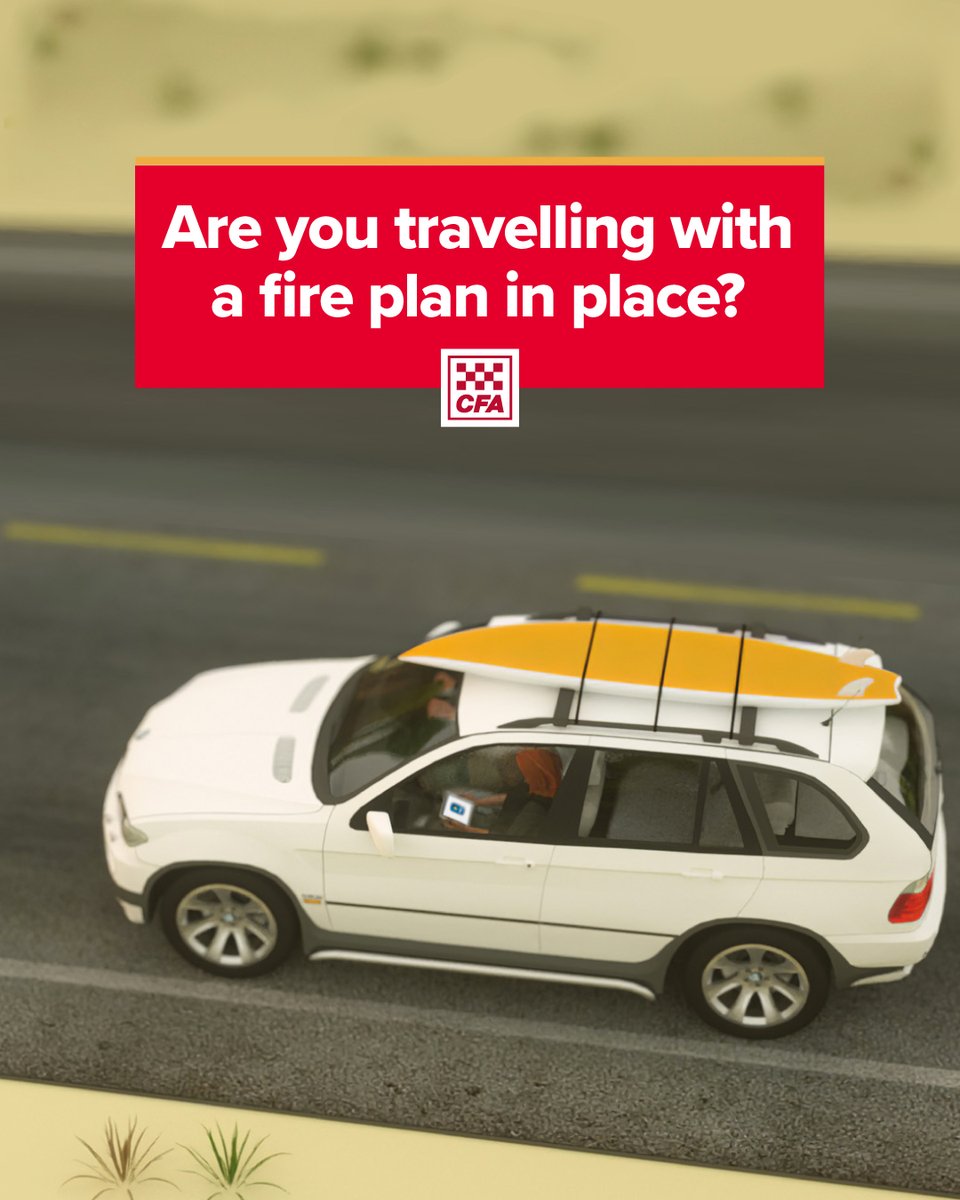 Travel tip – Have a fire plan ready before you leave! 

Check Fire Danger Ratings for your journey and destination and make sure you've packed a emergency kit for your car! Be prepared to change plans on Extreme or Catastrophic days. 

Visit cfa.vic.gov.au/travel