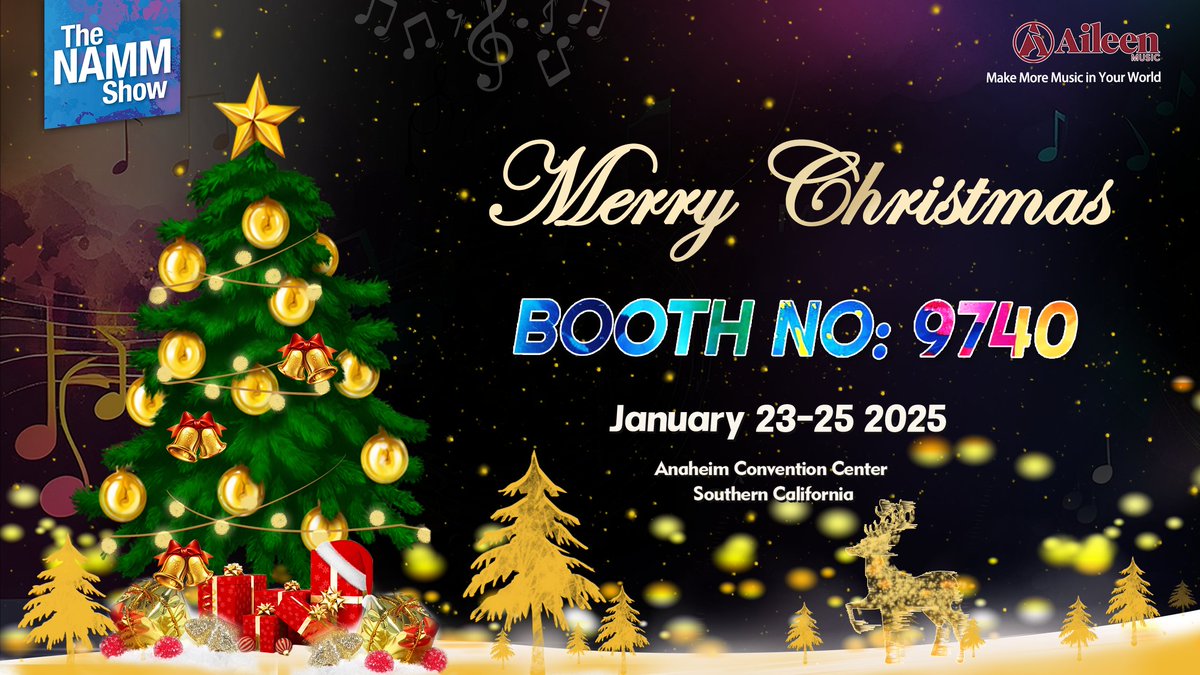 AileenMusics's tweet photo. 🎄 Merry Christmas &amp; NAMM Countdown! 🎸

Wishing everyone a joyful holiday season! 🎁 Thanks for your support this year.

⏳ Only 30 days until the 2025 NAMM Show! Don’t forget to visit us at Booth 9740 in January to check out our latest products.

Merry Christmas 🎉 https://t.co/ao2cd77l0N