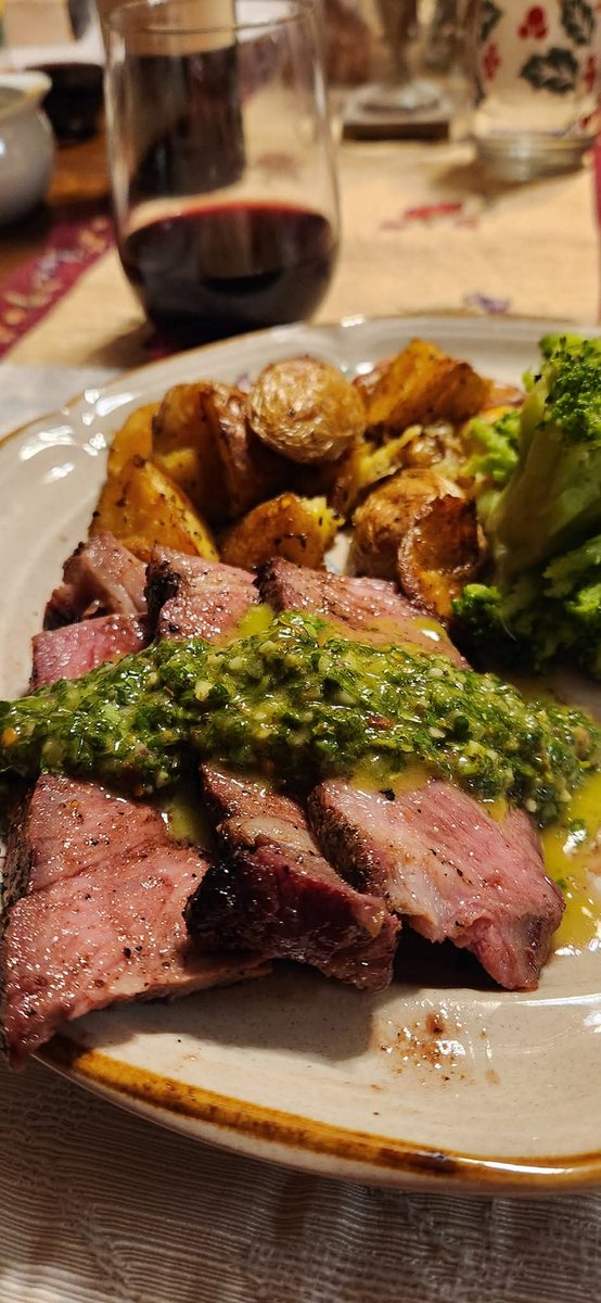 The falling flakes, white blanketed earth, and that unique soft silence just makes cooking (under roof 😁) in the ❄️ a special experience. 

Reverse sear/Smoked Ribeye w/Chimichurri off the offset stick burner.