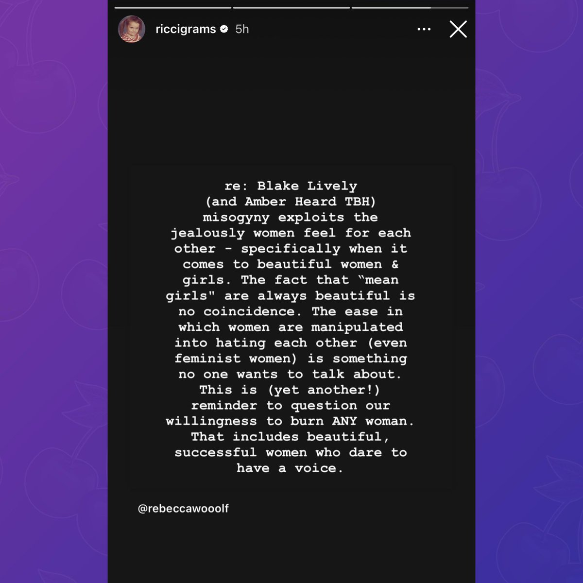 PopBase's tweet image. Christina Ricci reposts message in support of Blake Lively and Amber Heard.