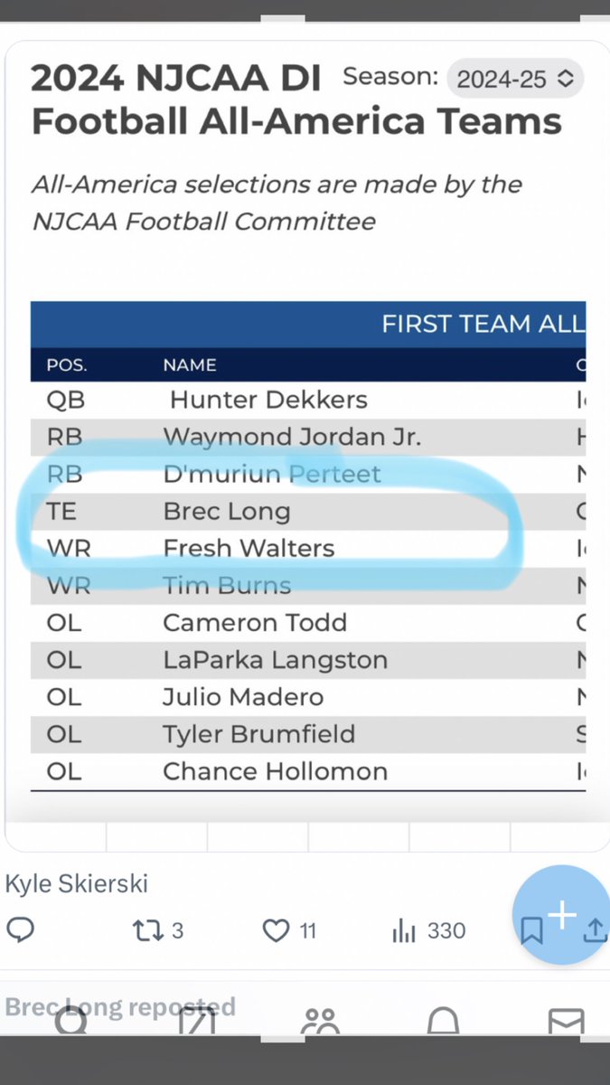 DevilSedan's tweet image. From 8-man all-state to juco all-american!  Congratulations Brec!
#BlueDevilPride