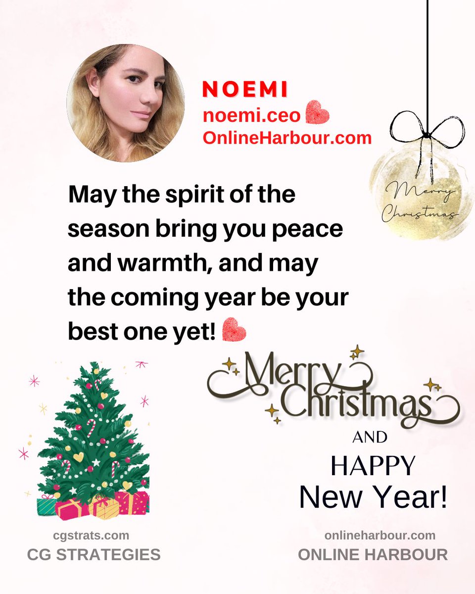 Wishing everyone a Merry Christmas and a Happy New Year filled with health, peace, love, and joy 🎄❤️🎄

<a href="/NoemiBarrazueta/">Noemi Barrazueta; MBA</a> <a href="/noemismedia/">NOEMI +♥️</a> 
<a href="/OnlineHarbour/">Online Harbour</a> <a href="/CG_Strategies/">CG Strategies</a> <a href="/ohbestbooks/">Online Harbour Books</a> 

#Christmas2024 #MerryChristmas #ChristmasEve #MerryChristmas2024 #HappyNewYear2025 #NewYear #love