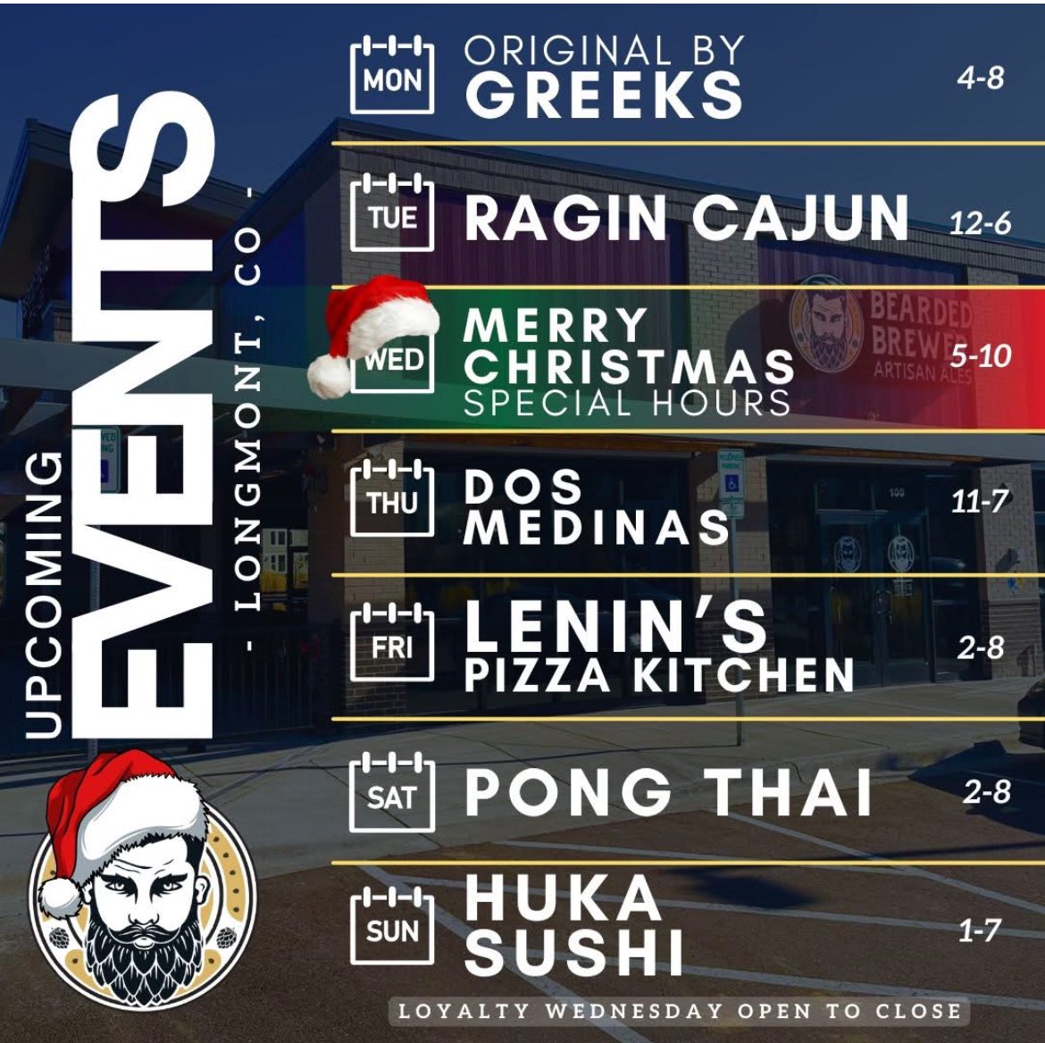 Thanks so much for joining us for our 1 year anniversary last Saturday in #Longmont!  We had a ton of fun and hope you did too!

Here is our schedule for this week.  Merry Christmas!