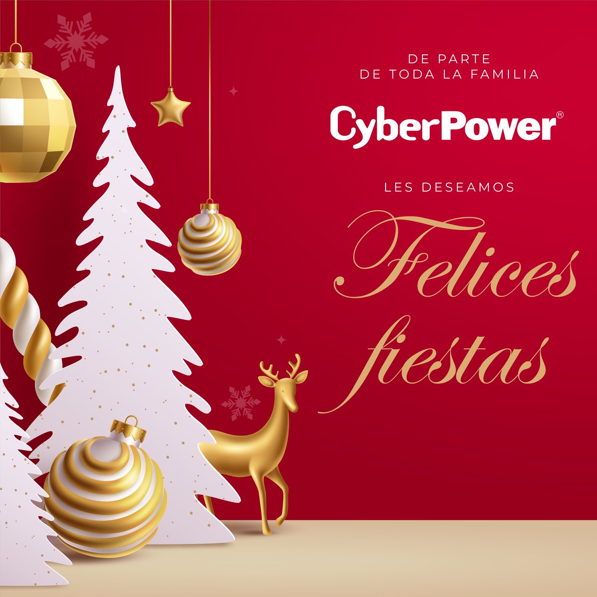 Queridos amigos y socios de negocio, en esta temporada festiva, de parte del equipo CyberPower, queremos expresar nuestro agradecimiento por su continuo apoyo.
¡Que estas fiestas estén llenas de alegría, paz y momentos inolvidables!
Felices fiestas les desea #CyberPowerMX 🎄🥂