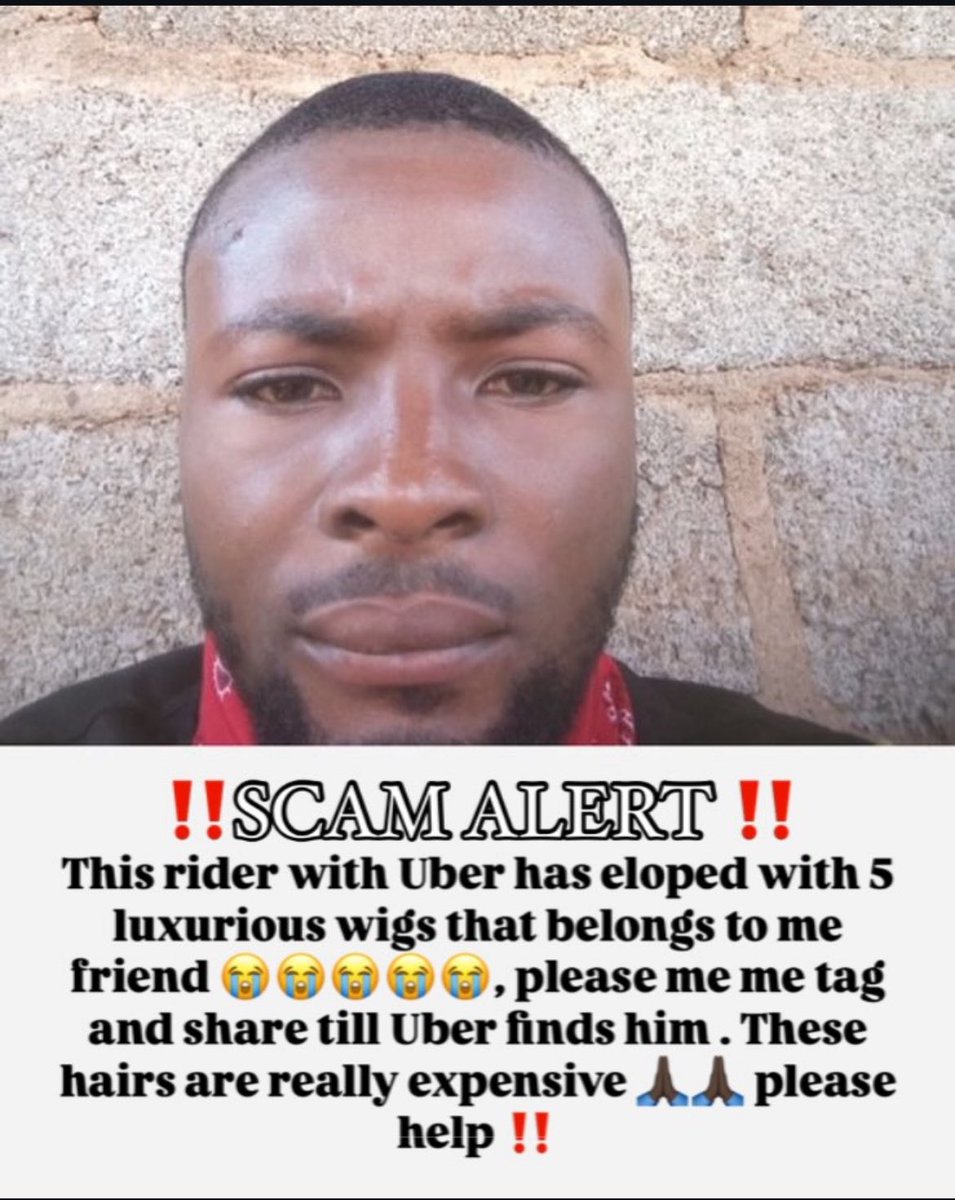 LizzyNathy's tweet photo. @UberNigeria you are have thieves as you driver this guy below had run away with a clients 5luxy wigs 

@Uber @instagram https://t.co/Gg2Q6G9xd7