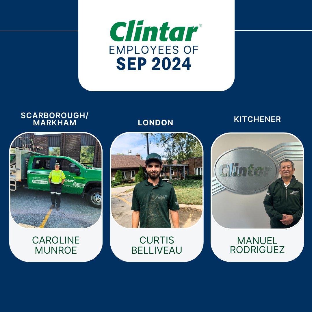 A look back at our local Employees of the Month in July-September of 2024! Congrats and thank you to our awesome team members!

Let's give them a hand! 👏

#TeamExcellence #EmployeeSpotlight #ClintarCulture