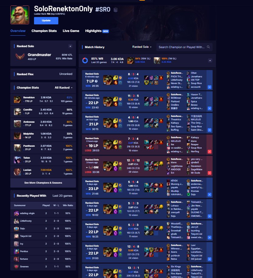 SoloRenektonOnly is CLIMBING