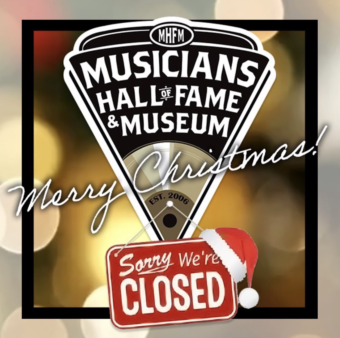 Merry Christmas from the Musician’s Hall of Fame &amp; Museum! We will be closed on Christmas Eve and Christmas Day. 

Regular business hours will resume on Thursday, December 26th, from 10 AM to 5 PM.

Come See What You’ve Heard!
#musicianshalloffame #nashville #nashvilletn