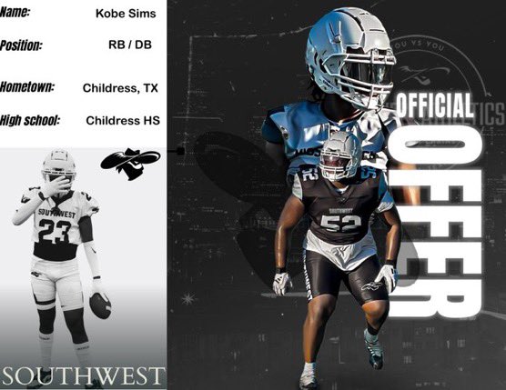 Kobe Sims 2025 (@officialkobe_30) on Twitter photo #AGTG After a great conversation with <a href="/CoachKProvi/">Kyle Providence</a> I was blessed to receive my third offer to <a href="/SWRaidersFB/">C.C.C Southwest Raiders Football</a> ! <a href="/bhelm19/">Bo Helm</a> <a href="/MathisGaius/">Gaius D. Mathis</a> <a href="/CHS_BobcatFB/">Childress Bobcat Football</a> <a href="/ReidWare58/">Reid Ware</a> <a href="/Marchen44/">On Da Marc Sports🏈</a> #JoinTheRaid #AGTG After a great conversation with <a href="/CoachKProvi/">Kyle Providence</a> I was blessed to receive my third offer to <a href="/SWRaidersFB/">C.C.C Southwest Raiders Football</a> ! <a href="/bhelm19/">Bo Helm</a> <a href="/MathisGaius/">Gaius D. Mathis</a> <a href="/CHS_BobcatFB/">Childress Bobcat Football</a> <a href="/ReidWare58/">Reid Ware</a> <a href="/Marchen44/">On Da Marc Sports🏈</a> #JoinTheRaid