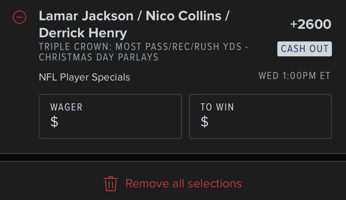 PPLocks1's tweet image. the sportsbooks really don’t want you to see this…

This Christmas day triple crown WILL pay for your gifts 🎁

Lamar Jackson/Nico Collins/Derrick Henry

+2600

thank me later…

discord.gg/DxzkV2BH

#parlay #Christmas #GamblingCommunity #fanduel #bettingexpert #lock