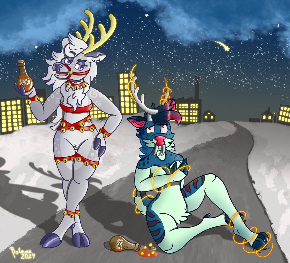BoteuszA's tweet photo. During this holiday season @kaisenso decided to sport some hooves and antlers. On the other hand @JessTeef had no saying in choosing her appearance when Deeríni used that potion on her🦌

#transformation #transfur #TFTuesday #TFEveryday https://t.co/TSyqqKH9lK