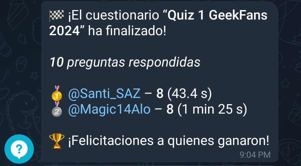 GeekFansOficial's tweet photo. Ganadores del 1er Quiz. Enhorabuena! https://t.co/gDpRL74rMZ