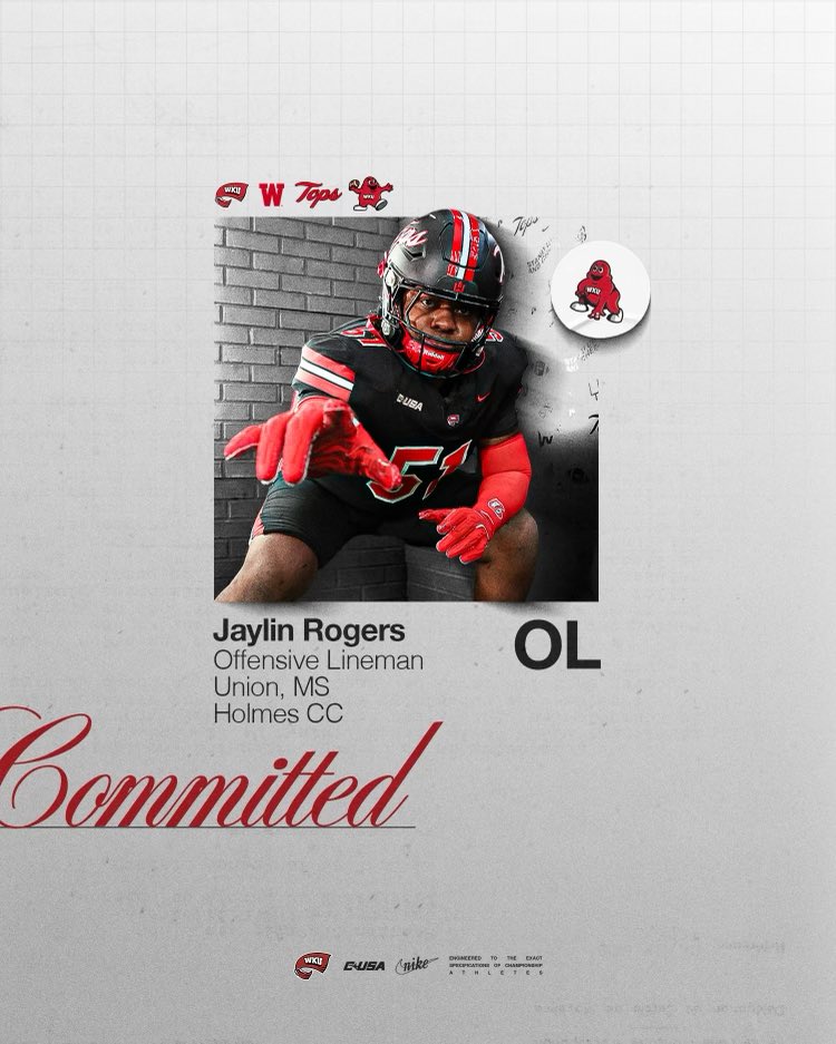 Jaylin Rogers (@jaylinrogers2) on Twitter photo COMMITTED ‼️ #GoTops #AGTG
<a href="/Coach_Helton/">Tyson Helton</a> <a href="/CoachBernardi74/">Joe Bernardi</a>
<a href="/CoachWillFriend/">Will Friend</a> <a href="/CoachWood_HCC/">Marcus Wood Sr.</a>
<a href="/CoachLGeorge/">Les George</a> <a href="/Coach_BFarrar/">Barney Farrar</a> <a href="/JWren87/">Jordan Wren</a> <a href="/WKUFootball/">WKU Football</a> COMMITTED ‼️ #GoTops #AGTG
<a href="/Coach_Helton/">Tyson Helton</a> <a href="/CoachBernardi74/">Joe Bernardi</a>
<a href="/CoachWillFriend/">Will Friend</a> <a href="/CoachWood_HCC/">Marcus Wood Sr.</a>
<a href="/CoachLGeorge/">Les George</a> <a href="/Coach_BFarrar/">Barney Farrar</a> <a href="/JWren87/">Jordan Wren</a> <a href="/WKUFootball/">WKU Football</a>