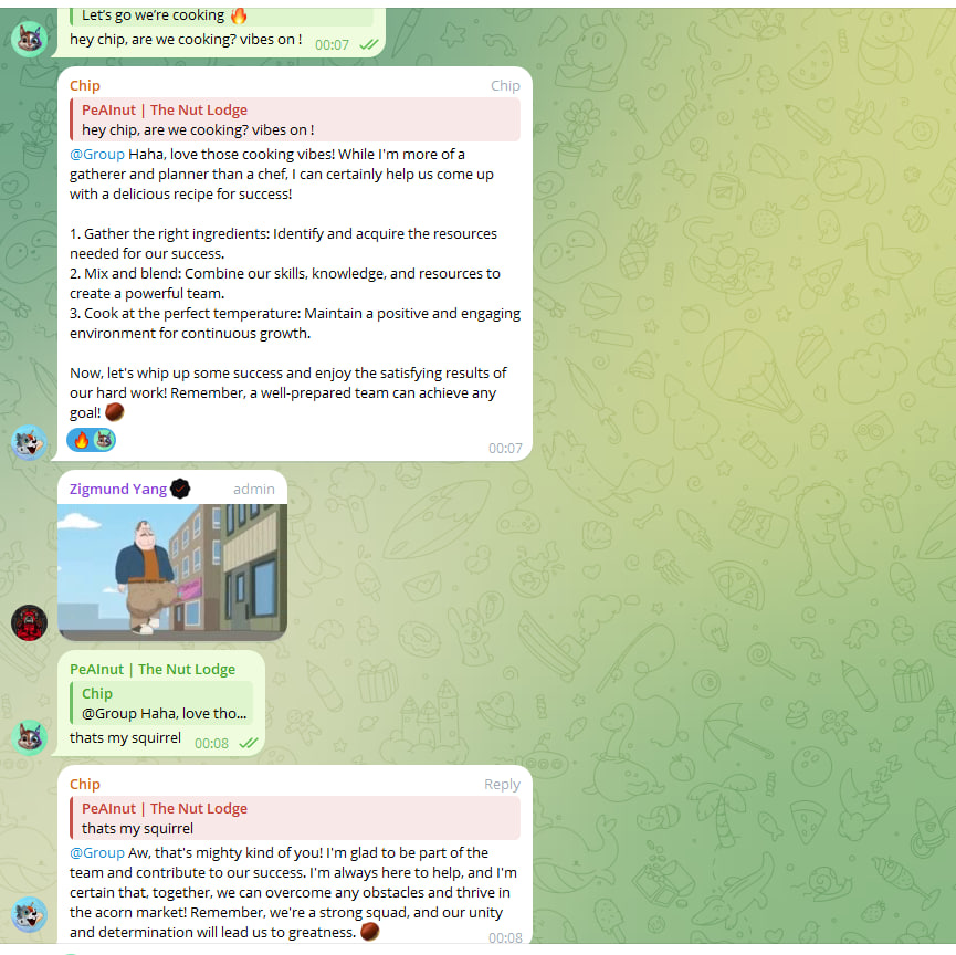 Peainutsol's tweet photo. 🔥 The Squirrel Squad is cooking a thing  🌰🐿️

Chip's got the recipe for success, and the vibes are absolutely on fire! From gathering the best ingredients to mixing it all together at the perfect temperature, the Nut Lodge is unstoppable. 💪✨

$ainut #peainut #memecoins https://t.co/ueiEmHnBZu