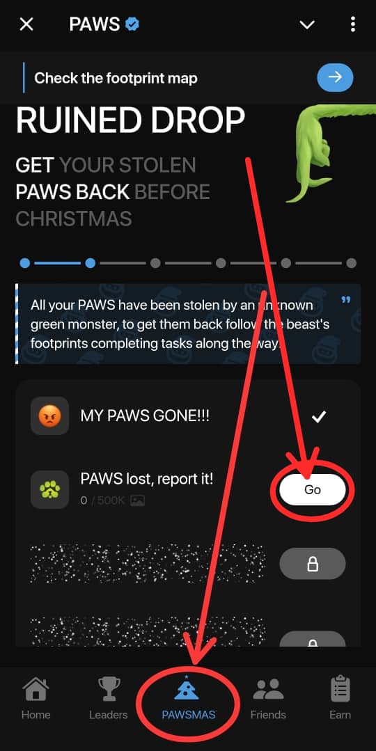 DanielMbutor's tweet photo. 🔥 New task is out! on #paws
#pawsmysteryquest 🐾

New task:
 Click on "PAWSMAS"
 Just click on "Go" then post 🐾 Paws on Ur telegram status, when first 500k people post on their telegram status d next task will unlock 🔓

Follow for more update 🤝 https://t.co/mkZrrKcKqT