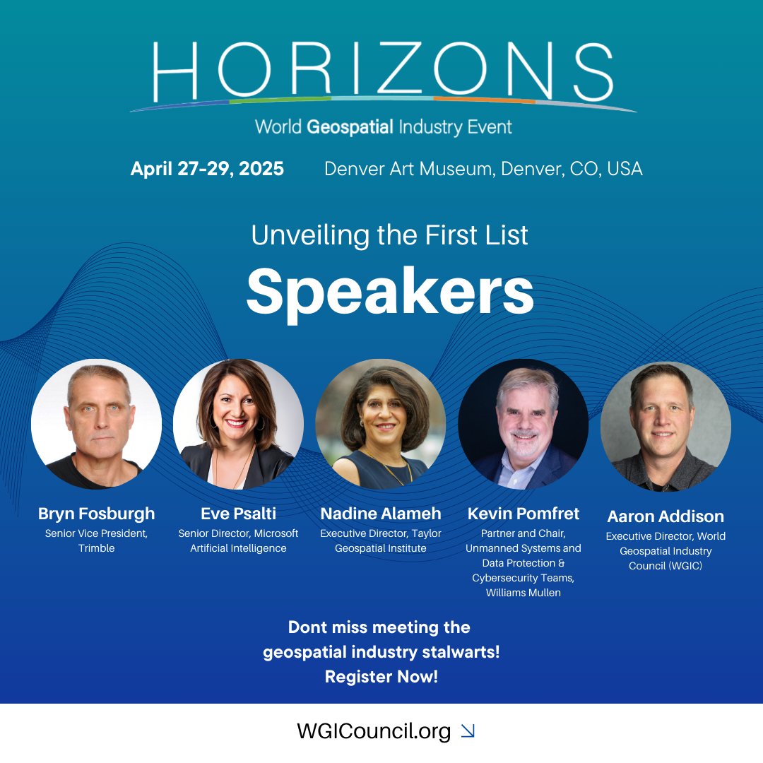 Thrilled to unveil the first #Horizons2025 speakers! 🌍✨

Join us April 27–29, 2025, at the #Denver Art Museum, CO, for thought-provoking discussions with industry leaders shaping the future of #geospatial innovation. Register: connectmii.wixsite.com/wgic-horizons/…