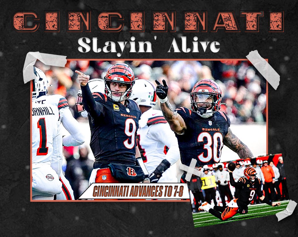 The <a href="/Bengals/">Cincinnati Bengals</a> are stayin’ alive! They advance to 7-8!

#PlayoffPush #NFL
