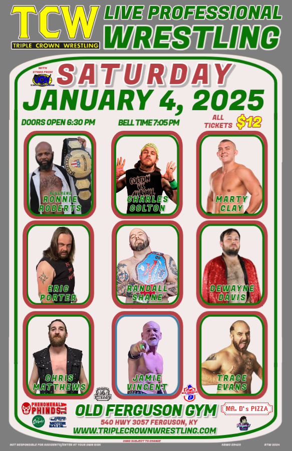 The_TripleCrown's tweet photo. 👑👑👑JANUARY 4, 2025👑👑👑
Ladies and Gentlemen join us as TCW returns to the Old Ferguson Gym in Ferguson, Kentucky for our very first show of the New Year!!!! Tickets will be on sale at the door. https://t.co/kbPrWChy08