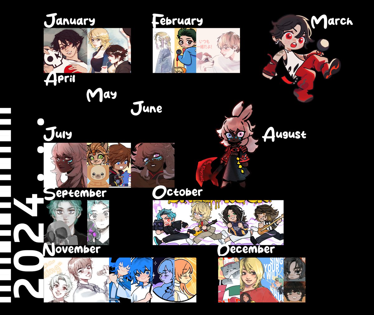 sheeps10969's tweet photo. I don't think I'll be able to draw any more OOR by the end of the year haha...

summary of art for 2024! half the things on here are from my main haha. thanks for the support this year too, even though I was absent for most of it 🫂 https://t.co/EQjXZYpxqK